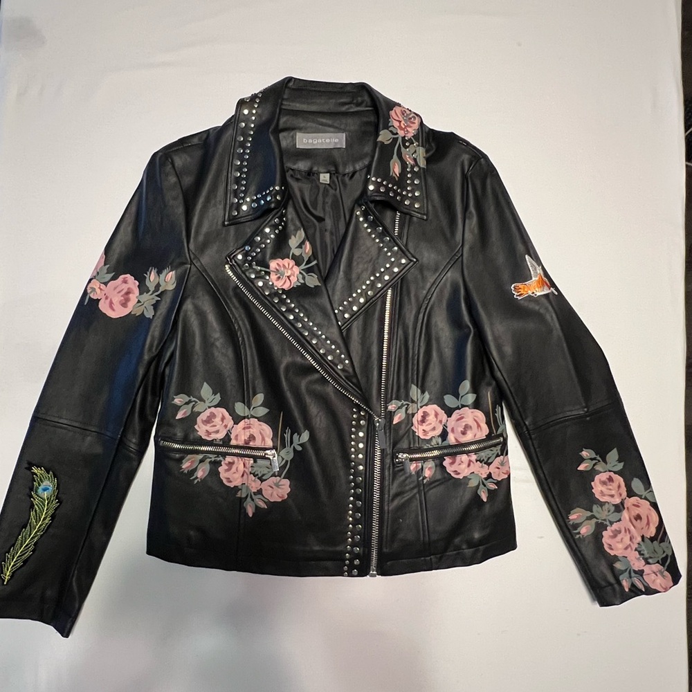 Bagatelle Black Faux Leather Jacket, Moto Look